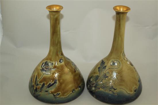 A pair of Amphora Art Nouveau bottle vases, c.1900, by Reissner, Stellmacher & Kestler, 29cm